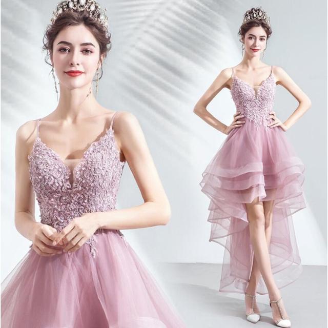 パーティードレス ロングドレス 前短後長 大きいサイズ ワンピース ウエディングドレス  結婚式ドレス ピアノ 発表会 お呼ばれ 二次会 披露宴 演奏会 卒業式