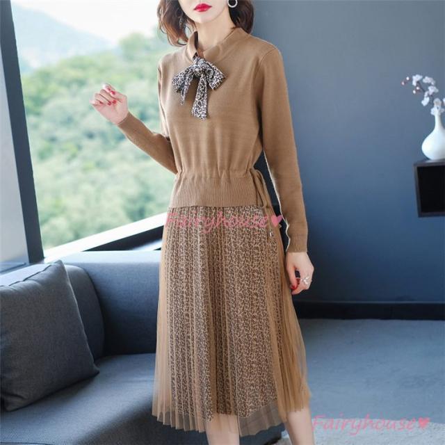 ニットワンピース レディース 40代 秋冬 きれいめ 膝丈ワンピース 長袖