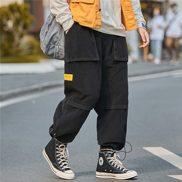 コーデュロイパンツ メンズ サルエルパンツ バギーパンツ 作業ズボン 暖パン カーゴパンツ ファスナーポケット 太め ゆったり 人気 秋冬