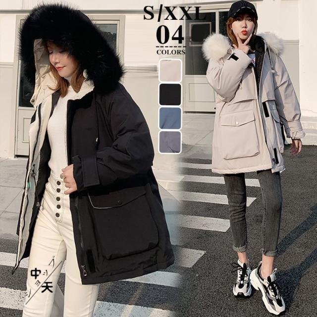 ダウンコート ミディアム丈ダウンコート ダウンジャケット レディース フード付きダウンコート ファー 防寒コート 大きいサイズ ゆったり 暖かい 全4色 S~XL 冬の通販は 6,480円