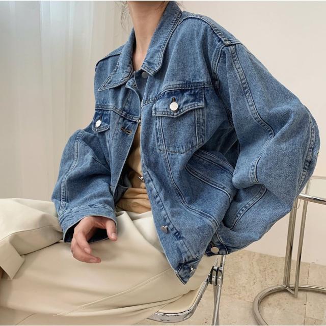 ジャケット女性用デニムコート ジャン 長袖 春夏秋 ゆるビッグシルエットのコットン＆デニムジャケットデザインが目新しい新品