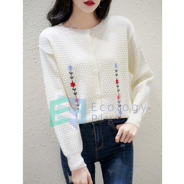 ニットセーター レディース 刺繍 丸襟 前開き 長袖 大人 ゆったり 着やすい セーター 刺繍入り 秋冬 可愛い カーディガン ニットの通販は 7,190円