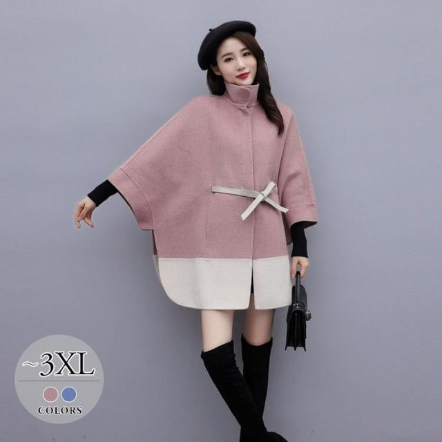 コート ウール 襟付き ウエストマーク ツートン暖かい 女子旅 フェミニン 美人 かわいい ドライブ 母親 ストリート ガーリー 大人可愛い デート 可愛い