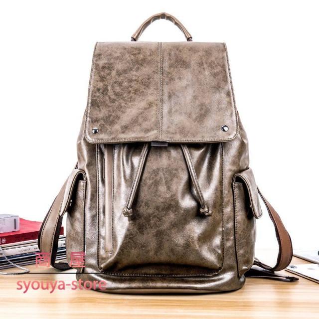 パソコン PC収納 リュック メンズ バッグ ビジネスバッグ カジュアル シンプル 韓国風 PUレザー バッグ リュックサック 通勤 通学 大容量 鞄 旅行 アウトドア