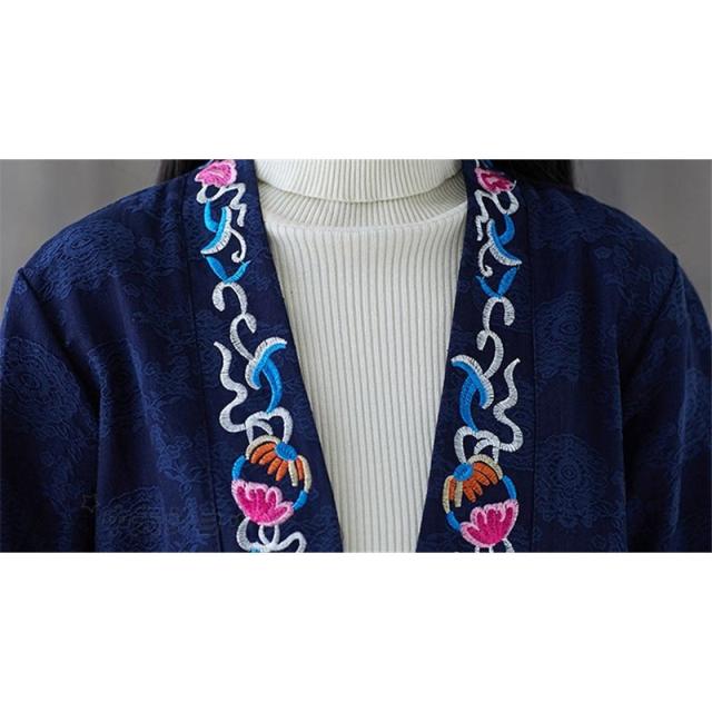 ロングカーディガン レディース 刺繍 秋冬 40代 きれいめ フリンジ 花 