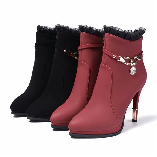 ブーツ　ショートブーツ　ワークブーツ　細ヒール　靴 美脚 ハイヒールブーツ レディースシューズ レースアップ　厚底の通販は 6,392円