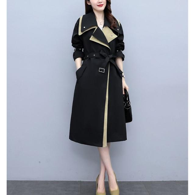 コート 襟付き 重ね着デザイン ロング丈 ツートン ベルト ポケット トレンチコート 清楚 卒業式 お呼ばれ ピアノ 披露宴 学校行事 食事会 コート 襟付き 重ね着デザイン ロング丈 ツートン ベルト ポケット