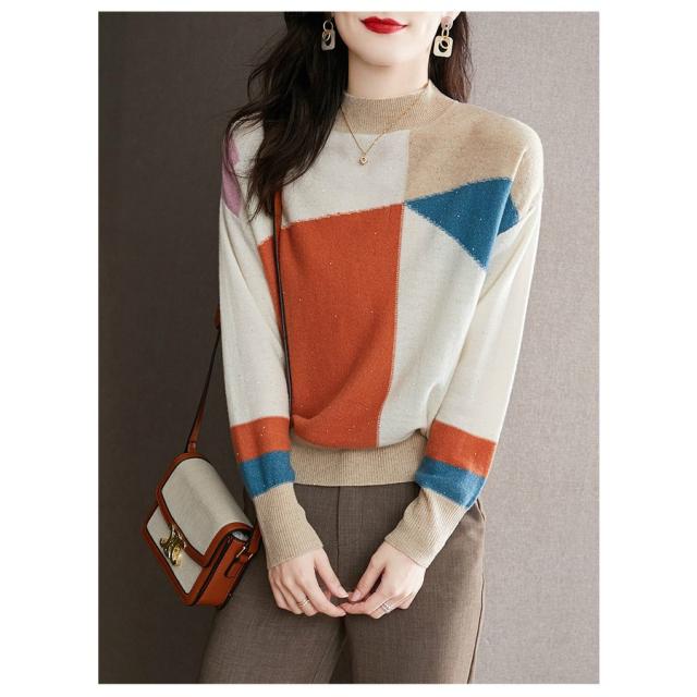 セーター レディース トップス 長袖 ニット モヘアネック バイカラー