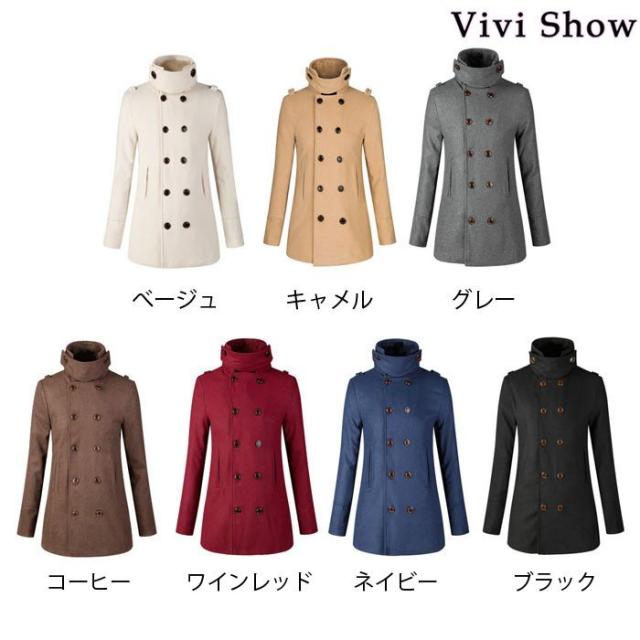 ピーコート Pコート メンズ コート ジャケット ウール ウールコート スリム ショート丈 秋冬の通販は