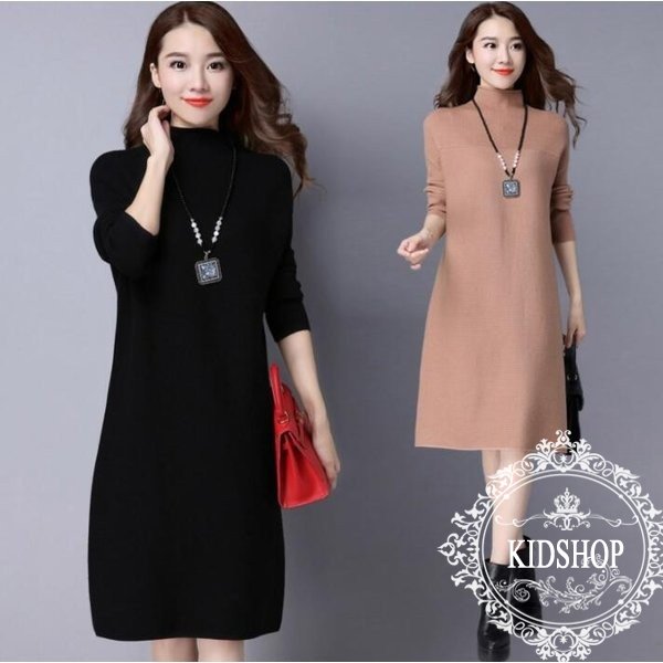 ニットワンピース 膝丈 秋冬服 長袖 無地 ハイネック セーター ゆったり 体型カバー 着痩せ 大きいサイズ秋新作 4色 きれいめ 30代 40代 50代