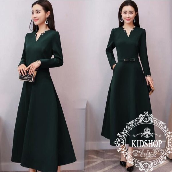 レディース ワンピース ロング丈 長袖 Aライン Vネック 無地 着痩せ 大きいサイズ きれいめ 春秋 通勤 OL 結婚式 30代 40代 50代 レディース ワンピース ロング丈 長袖 Aライン Vネック 無地 着痩せ