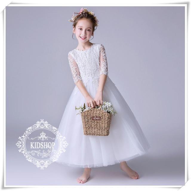 子供ドレス発表会結婚式キッズフォーマルドレスワンピース花柄子供服 レース女の子フラワーガールロング