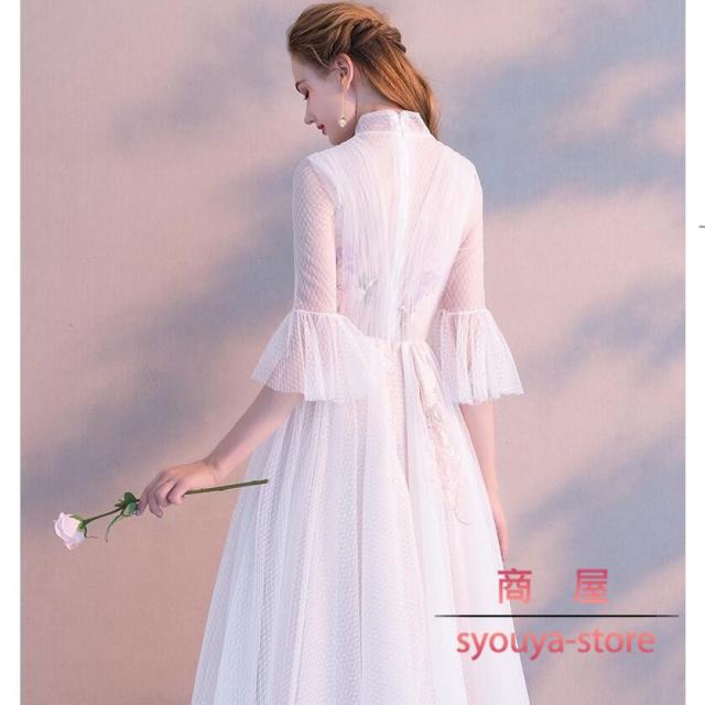 ロングドレス 30代 パーティードレス 結婚式 二次会 40代 立ち襟 舞台