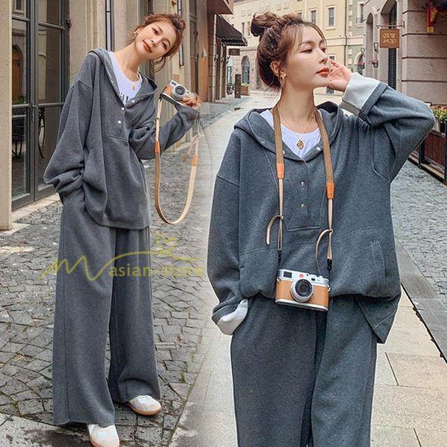 ルームウェア セットアップ レディース スウェットパーカー パンツセット 部屋着 体型カバー フード付き 無地 シンプル マタニティ服 カジュアル 春夏秋冬 上品 ルームウェア セットアップ レディース スウェットパーカー パンツ