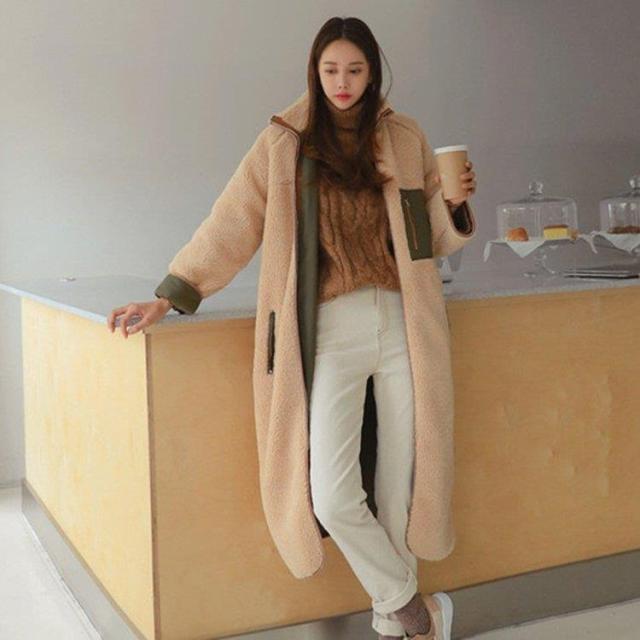 ムートンコート レディース ロングコート スタンドカラー ファスナー 2021冬