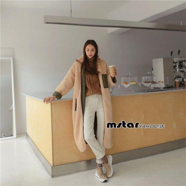 ムートンコート レディース ロングコート スタンドカラー ファスナー