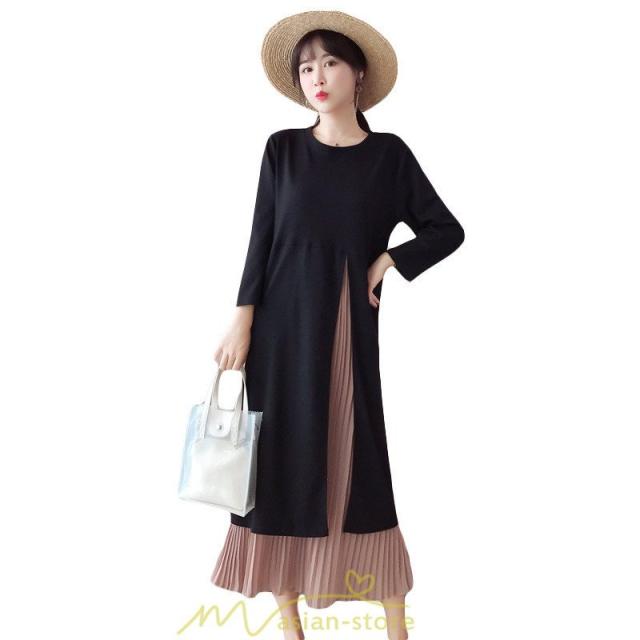 ワンピース レディース 秋服 ロングワンピース プリーツスカート