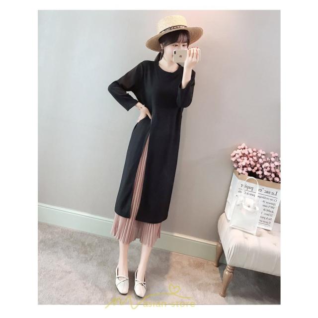 ワンピース レディース 秋服 ロングワンピース プリーツスカート