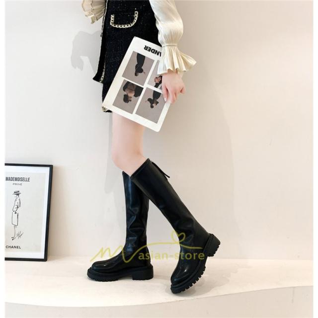 ロングブーツ レディース 春秋冬 ブーツ 厚底 シューズ レースアップブーツ サイドゴア 編み上げ ヒールブーツ 靴 くつ 幅広 美脚 脚長 きれいめ 22cm 25cm ロディック Rodic 秋冬 新作 レディース 靴 ブーツ ロングブーツ