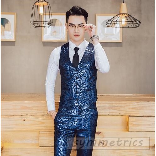 個性的総柄スリムスーツ スリーピーススーツ メンズ セットアップ