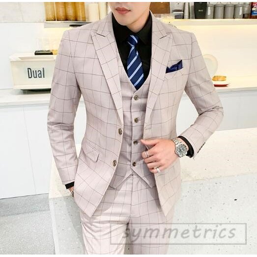 新作チェック柄S-5XL スリムスーツ スリーピース　スーツ　メンズ　3ピースセットアップ メンズ 　大きいサイズ成人式通勤入学卒業式 新作チェック柄S-5XL スリムスーツ スリーピース スーツ メンズ 3