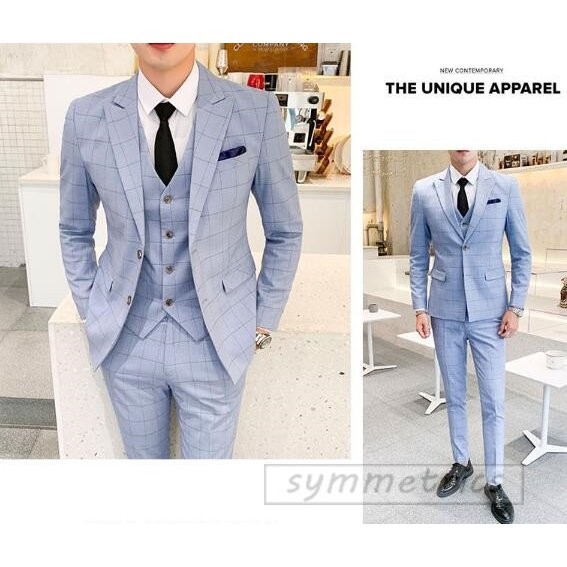 新作チェック柄S-5XL スリムスーツ スリーピース スーツ メンズ 3