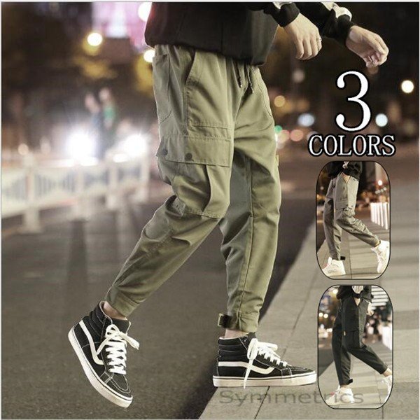 メンズ カーゴパンツ ミリタリーパンツ イージーパンツ ワークパンツ スキニーパンツ九分丈 ズボンカジュアル スリム リブ 春新作 春 2020の通販は
