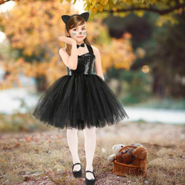 子供 コスプレ 衣装 黒猫 コスチューム チュチュワンピース