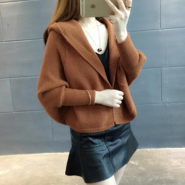 【ほっち】カーディガン レディース ニットカーディガン ドルマンシルエット フード付き ニットカーディ 羽織り ドルマンニット ドルマンスリーブ ショート丈 シンプル 無地 春 秋 羽織り 全6色！フード付き カーディガン レディース ニットカーディガン