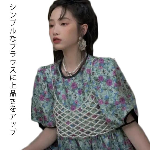クラシカルなパールベスト 韓国ファッション ベルト 真珠 ベアトップ  