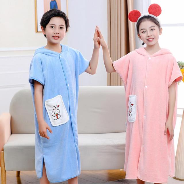 フード付き 女の子 フード付きバスタオル キッズ 前開き 子供 男の子 バスローブ 半袖 ポケットあり 赤ちゃん スリーパー バスローブ