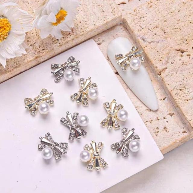 レジン ネイルパーツ リボン ストーン ハンドメイド 真珠 りぼん ジルコニア ネイル ネイル ネイル 韓国 パールリボン リボン パーツ リボンパール パール ビジュー 20個入（金10+銀10） ジュエリー 高品質 大きい 大きめ ネイルアート用品