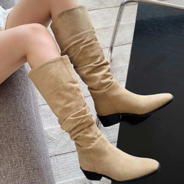 ロングブーツ レディース ジョッキーブーツ くしゅくしゅブーツ ローヒール 防寒 痛くない 歩きやすい 大きいサイズ 小さいサイズ 黒 秋 冬 ブーツ ロングブーツ レディース カジュアルシューズ くしゅくしゅ ブーツ