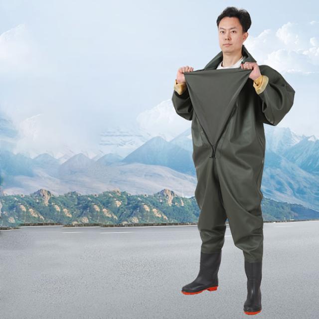 アウトドアウェア チェストハイウェーダー 全身防水ウェーダー 男女兼用 胴回り 耐磨耗 グローブ付き ラジアルソール 厚底 フルジップ レインブーツ 大人用 全身 ウェーダー チェストハイウェーダー 胴付き長靴 完全防水 釣り