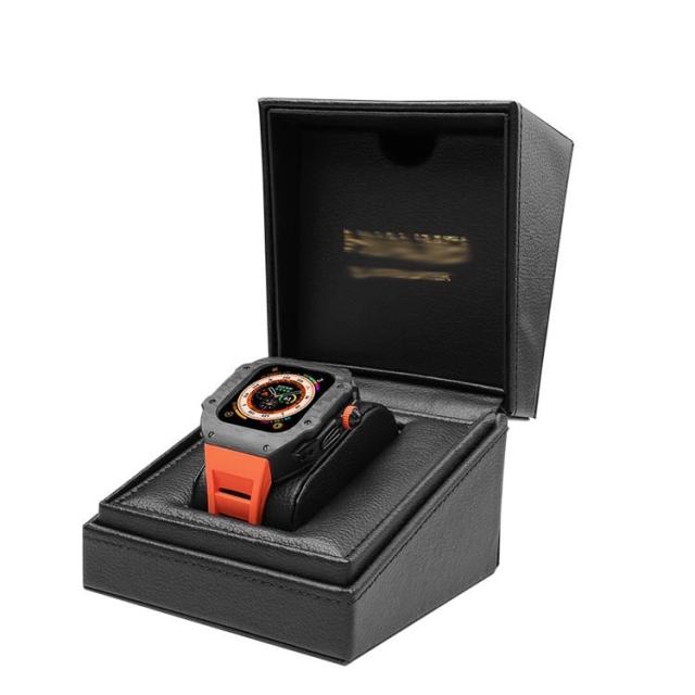 アップルウォッチケース apple watch バンド カバー ラバー 一体型 カーボンファイバー ステンレス ケース メンズ ベルト series9 8 7 6 SE 用 44mm 45mm 高級ベルト アップルウォッチ 交換ベルト ケースバンド 装着簡単 おしゃれ 腕時計 ケース 送料無料_1