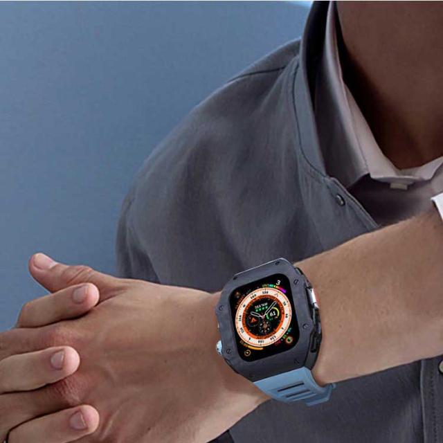 アップルウォッチケース apple watch バンド カバー ラバー 一体型 カーボンファイバー ステンレス ケース メンズ ベルト series9 8 7 6 SE 用 44mm 45mm 高級ベルト アップルウォッチ 交換ベルト ケースバンド 装着簡単 おしゃれ 腕時計 ケース 送料無料_4