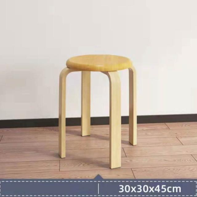4脚セット 丸椅子 木製 椅子 曲脚 イス 直径30cm 高さ約45cm ナチュラル ブラウン ブラック ホワイト スタッキング チェア 曲げ脚 スツール 丸イス形 いす スタッキングチェアー 背なし椅子 背なし 重ねる 玄関 キッチン 台所 リビング 北欧 おしゃれ_4