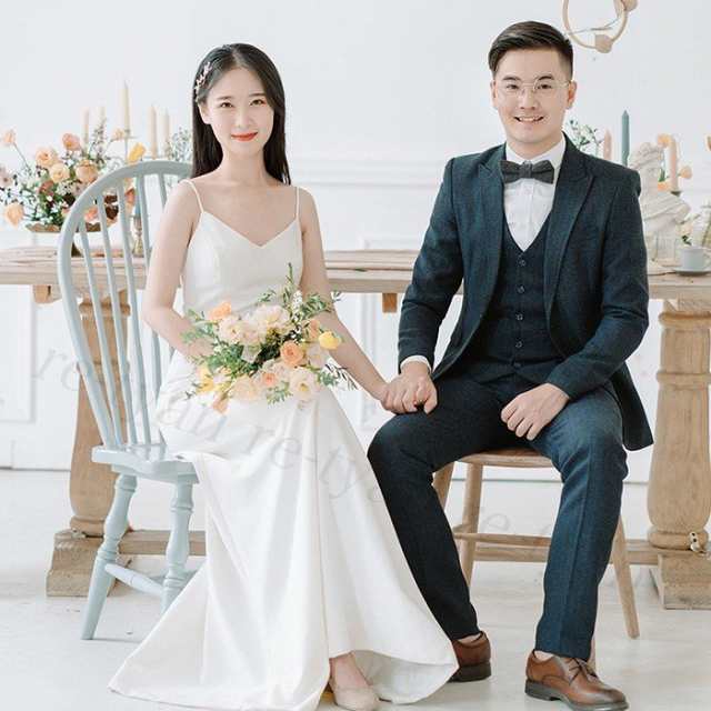 ウエディングドレス 前撮り フォトウエディング 結婚式 シンプル パーティーカラーホワイト