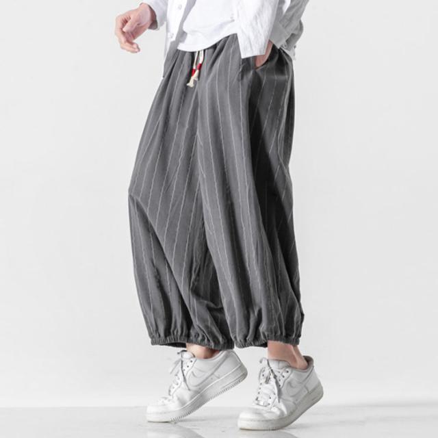 サルエルパンツ ゆったり メンズ 春夏秋 サルエルパンツ ワイドパンツ リネンパンツ ストライプ柄 大きいサイズ 無地 ガウチョパンツ 太め 薄手 麻パンツ