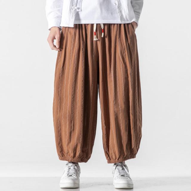 サルエルパンツ ゆったり メンズ 春夏秋 サルエルパンツ ワイドパンツ リネンパンツ ストライプ柄 大きいサイズ 無地 ガウチョパンツ 太め 薄手 麻パンツ
