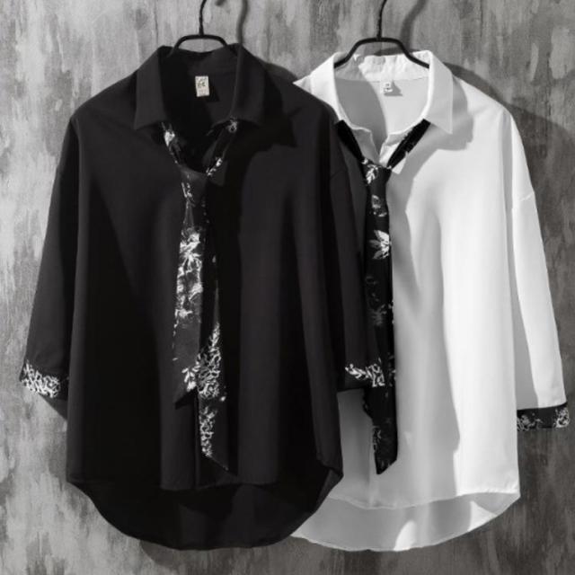 韓国メンズ EVAN リボンネクタイ 長袖シャツトップス トップス シャツ ミニネクタイゆったり 長袖 春秋 メンズ 韓国