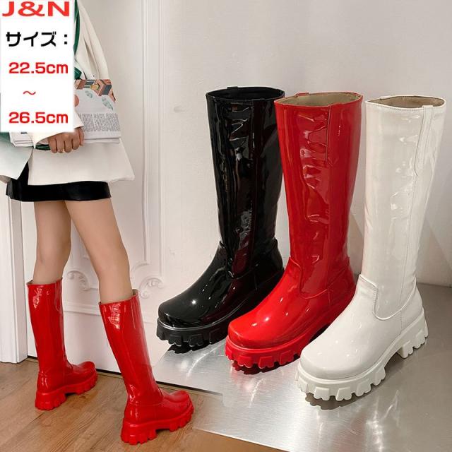 厚底 ハロウィン 厚底 ブラック エナメル ブーツ コスプレ ヒール ロングブーツ レディース ジョッキーブーツの通販は