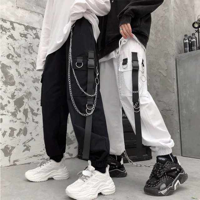 ベージュ パンツ ストリートファッション スポーツカジュアル XL 韓国 黒