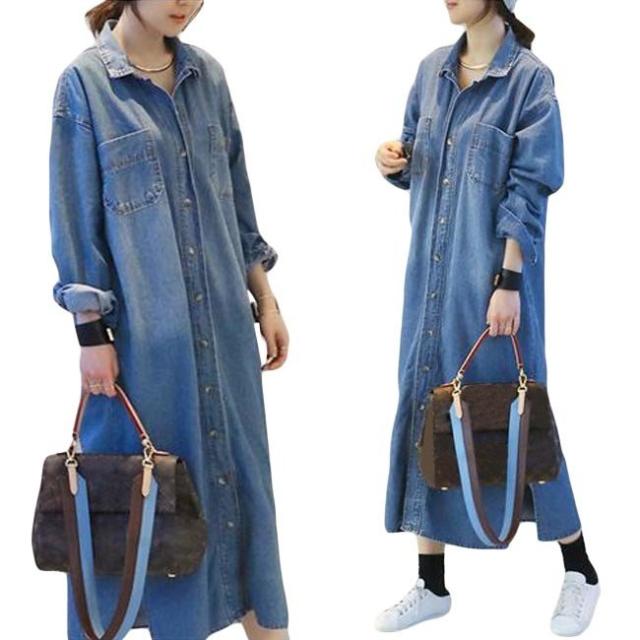 シャツワンピ レディース デニム ワンピース ロング丈 マキシ丈 長袖 カジュアル ゆったり オシャレ オールインワン 夏 秋 春 秋新作の通販はau Pay マーケット 天使のささやき