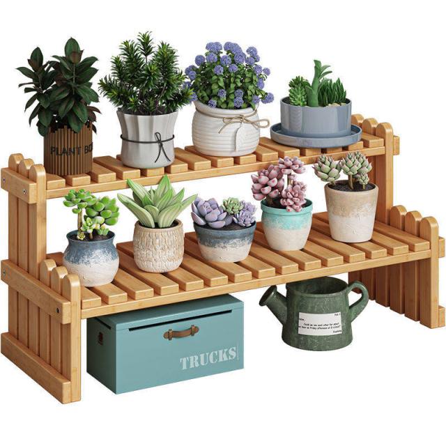 フラワースタンド 2段 竹製 ガーデニング スタンド 鉢置き 植木鉢