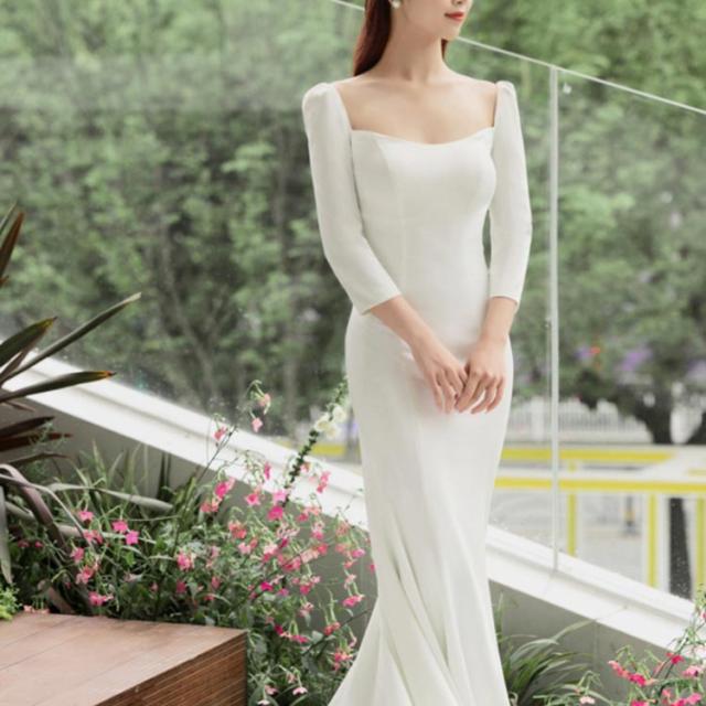 スレンダーライン ウェディング 袖あり 七分袖 ドレス ウェディングドレス マーメイドウェディングドレス ウエディングドレス トレーンドレス 二次会 リゾートウェディング ファスナータイプ 長袖 スレンダーライン ウェディング 袖あり 七分袖 ドレス ウェディング