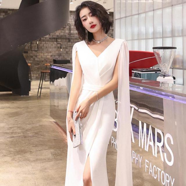 袖 ワンピース ラッパ パーティー パーティードレス ロング ロングドレス スリム シルエット ワンピース ドレス 披露宴 スレンダーライン スカート タイトロング丈 大人気 結婚式 スリム