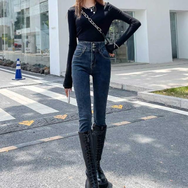 レディース スキニーパンツ ボトムス 3連ボタン ストレッチ ハイ