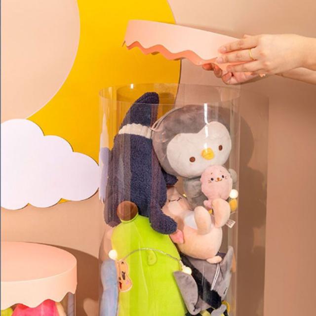 おもちゃ収納ボックス 透明円柱のぬいぐるみ収納ケース 収納箱