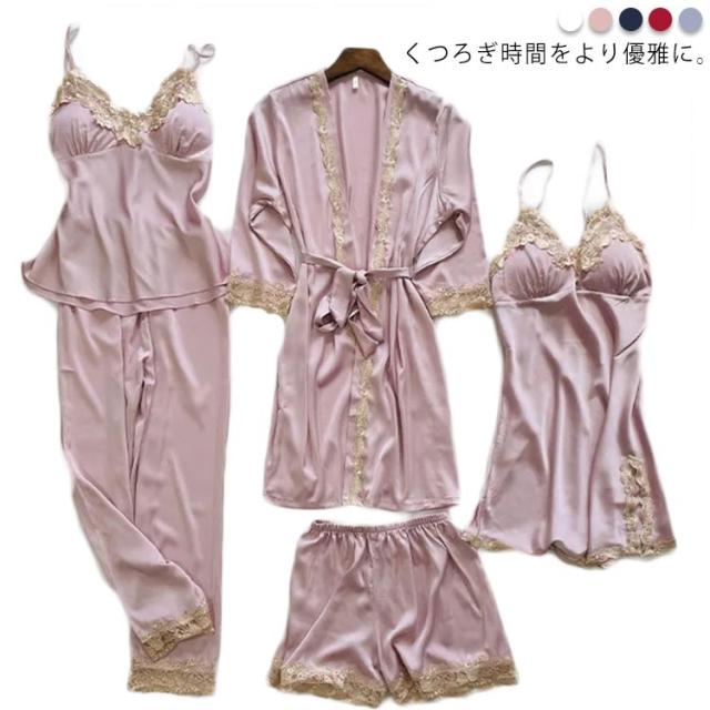 レース レディース ナイトウェア 部屋着 ショートパンツ 5点セット セットアップ ルームウェア 大きいサイズ ナイトガウン 春夏秋 パンツ キャミソール ワンピ—ス パッド付き 刺? 上下セットの通販は 5,110円